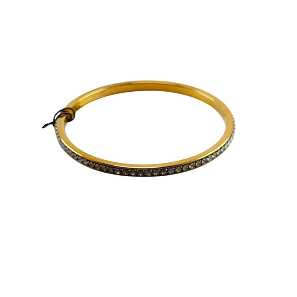 Gold Tone Rhinestone Hinged Bangle Bracelet Elegant Sparkly Fashion Jewelry - Picture 4 of 4